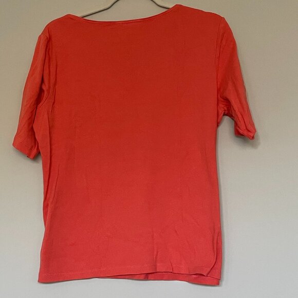 Embellished Silver Flower Stud Short Sleeve Round Neck Peach T-shirt XL - Picture 2 of 4